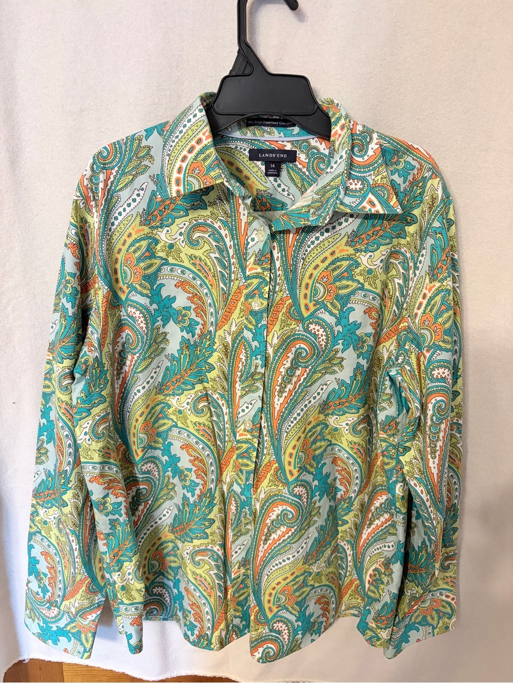 Lands' End Paisley Button-Down Shirt in Teal, Lime and Coral